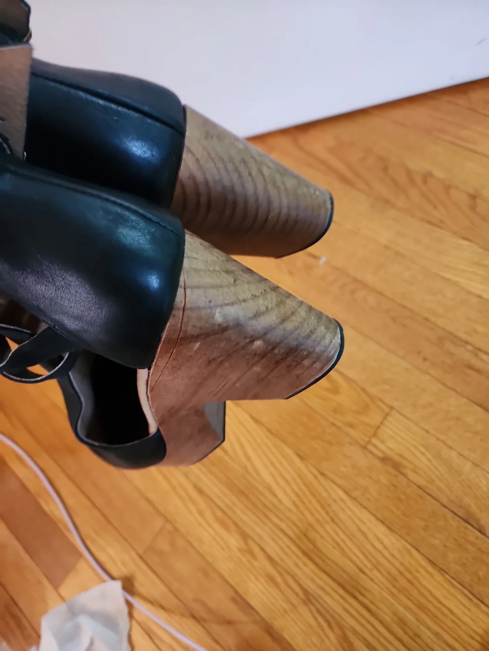 Free People Black Cedar Leather Cutout Platform Pumps with Brown Wood Heel
